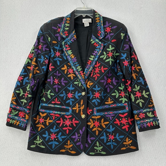 Sandy Starkman Jackets & Blazers - VTG Sandy Starkman Embroidered Blazer Womens Medium Floral Sequin Artsy